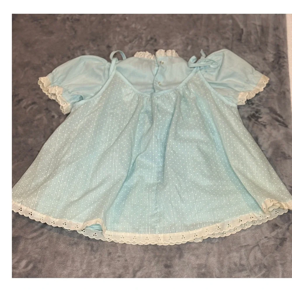 Vintage Kids‎ Light Blue Swiss Dot Eyelet Lace Baby Doll Dress 4T 3933/1